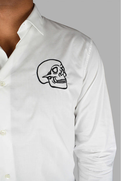 Philipp Plein Men Gold Cut Ls Skull Shirt by Luosophy