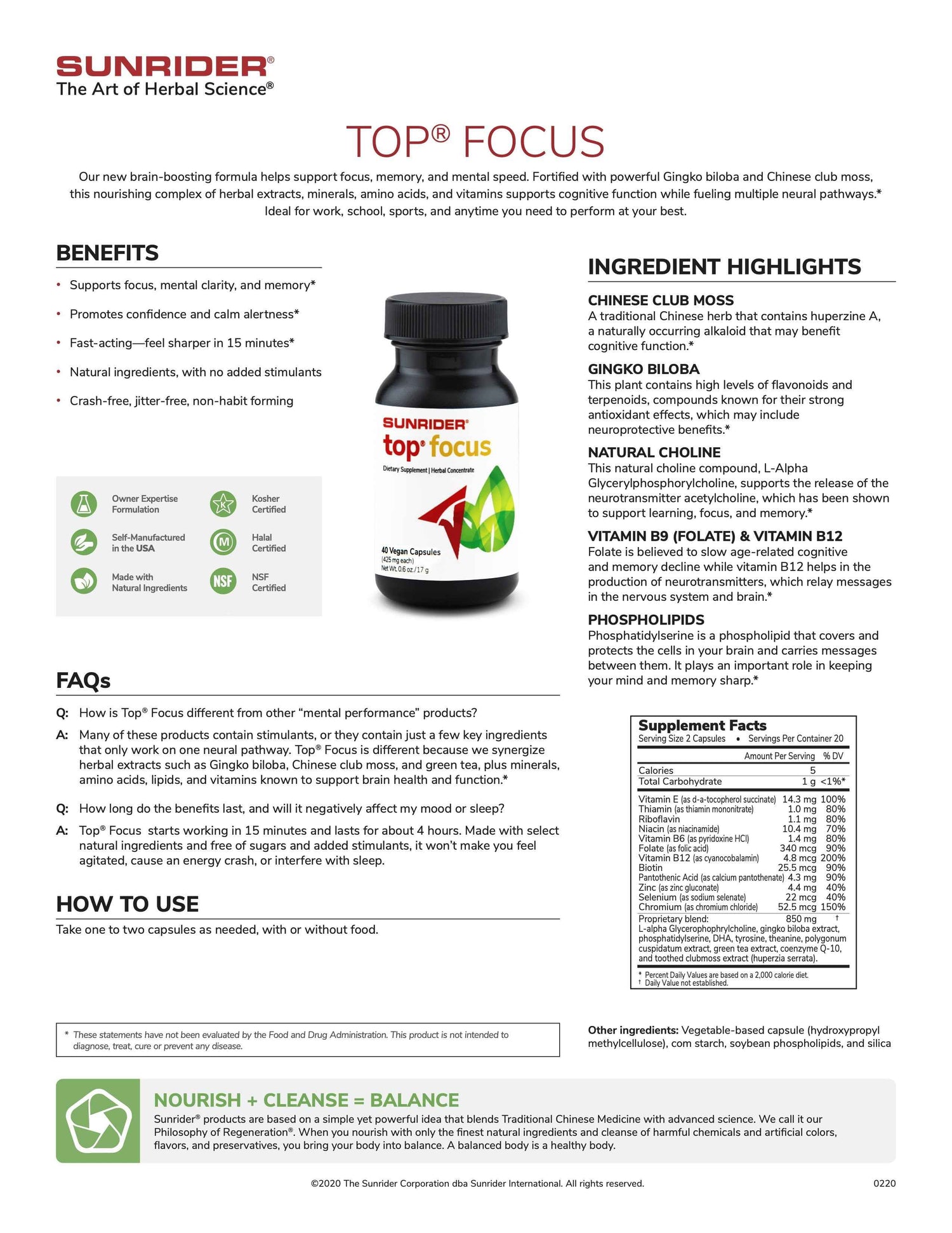 NOW AVAILABLE Top Focus 40 Caps | By Sunrider