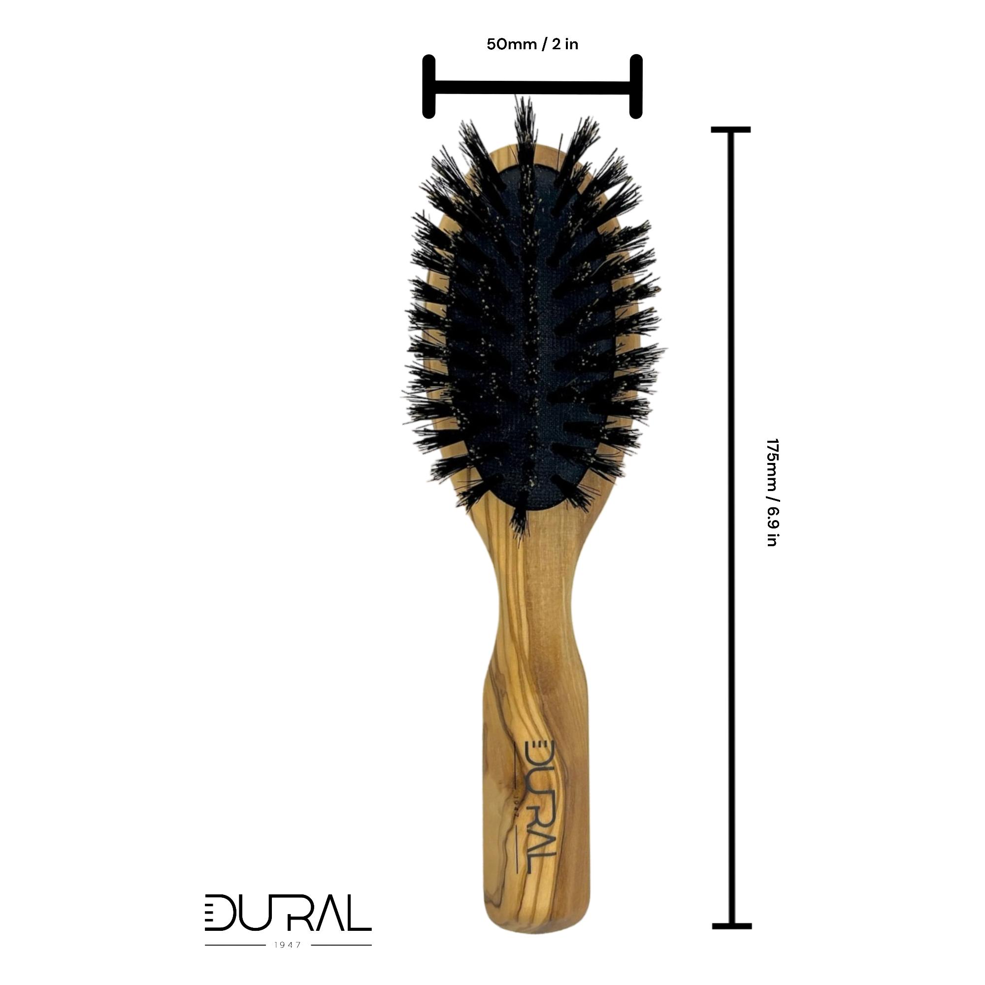 Dural Olive Wood rubber cushion hair brush with boar bristles by Pasteur Pharmacy