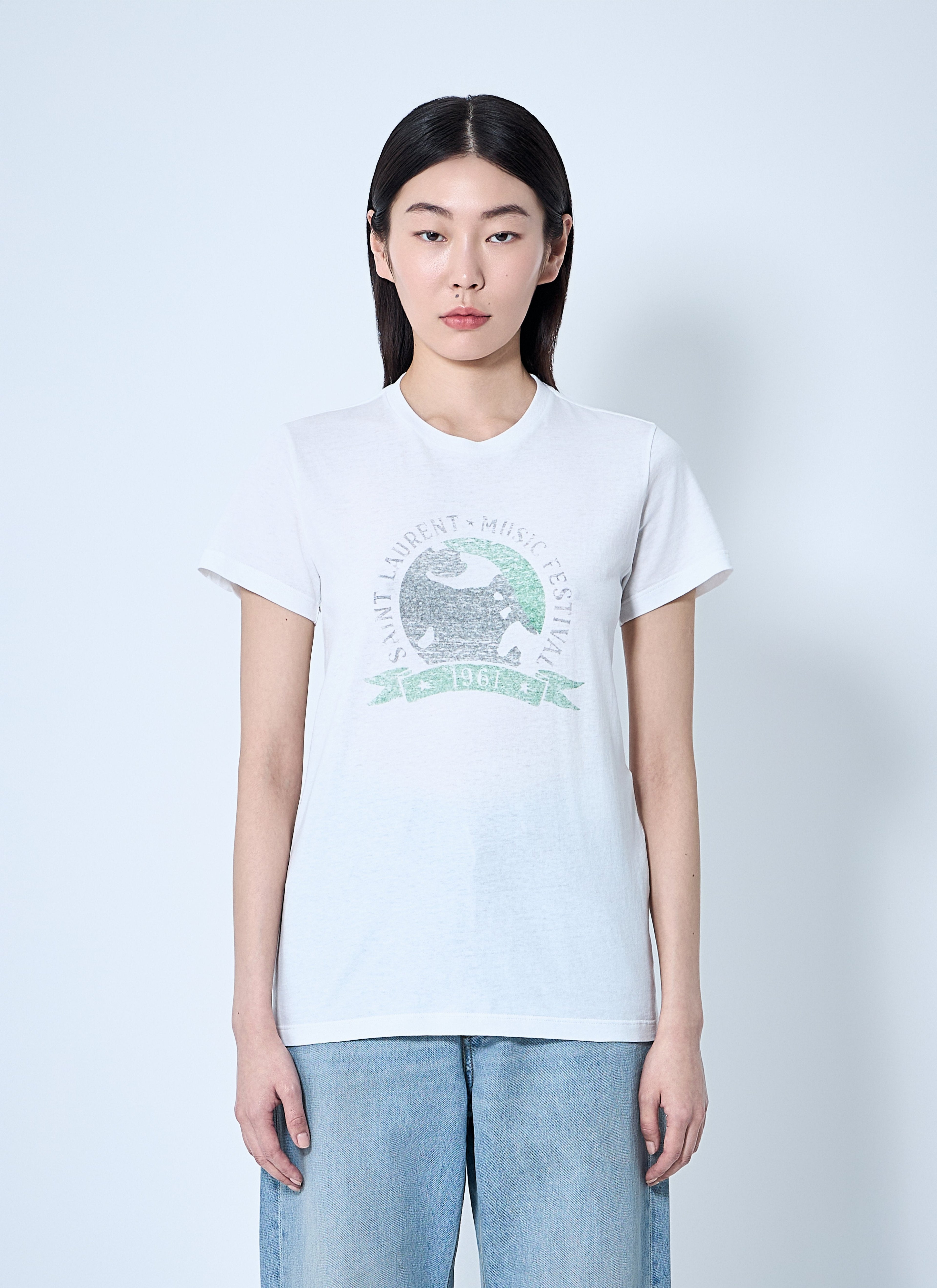Saint Laurent Women Logo Motif T-Shirt by Luosophy