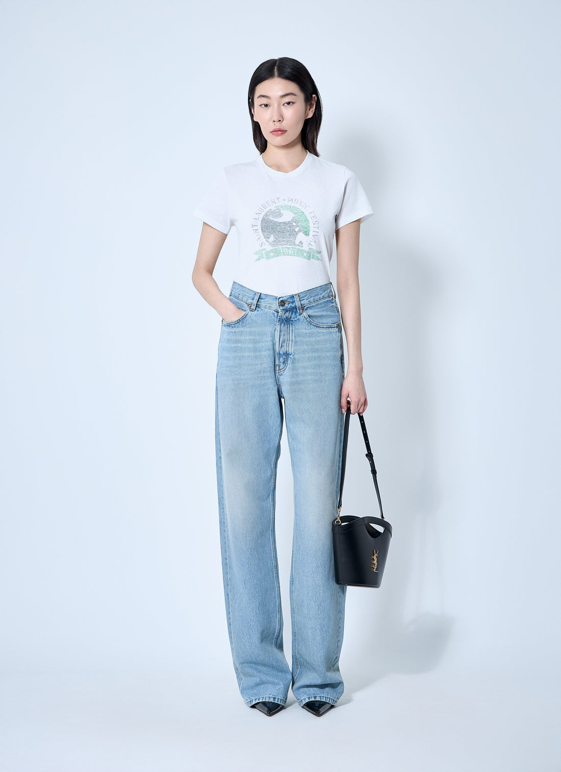 Saint Laurent Women Logo Motif T-Shirt by Luosophy