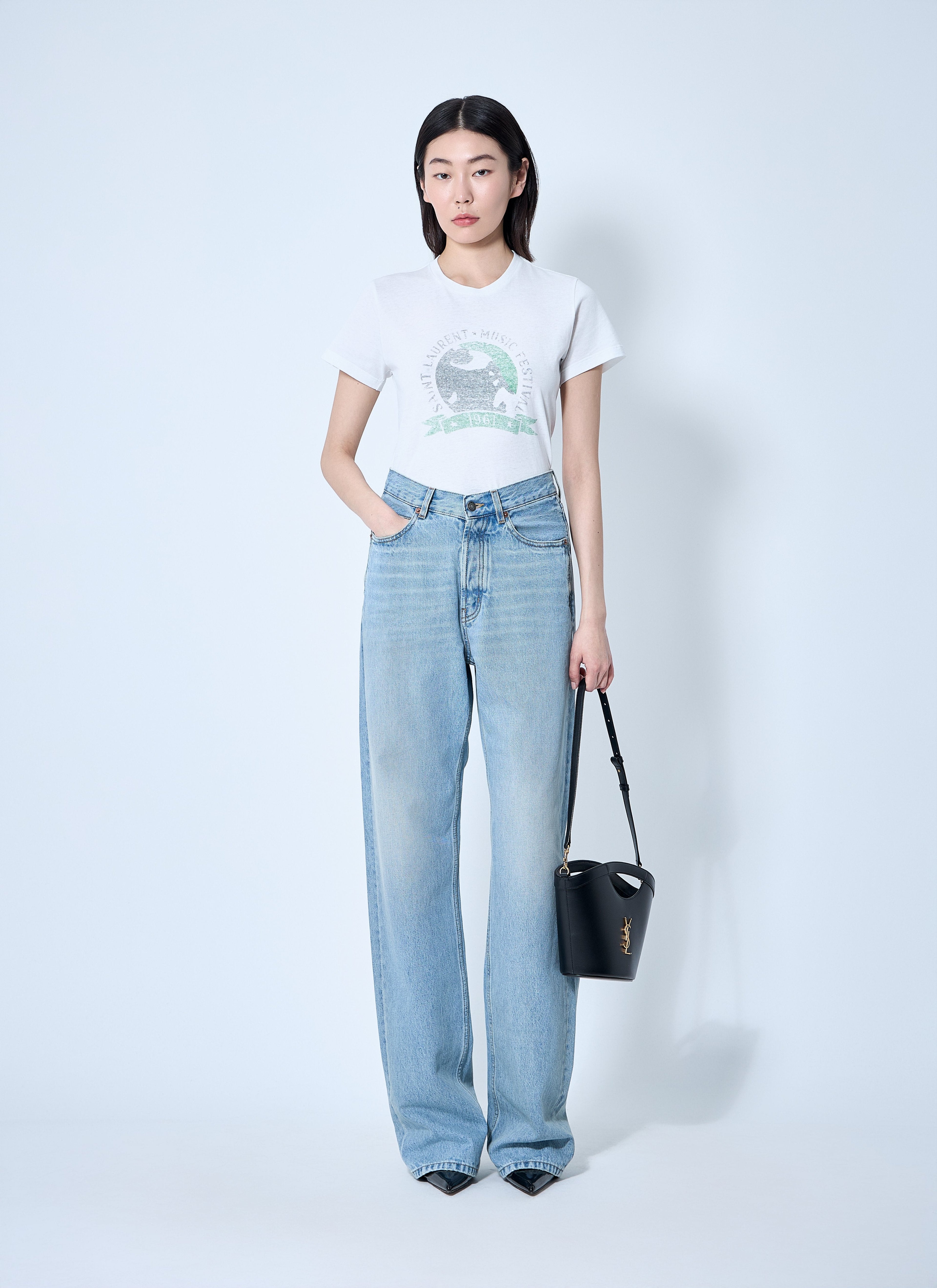 Saint Laurent Women Logo Motif T-Shirt by Luosophy