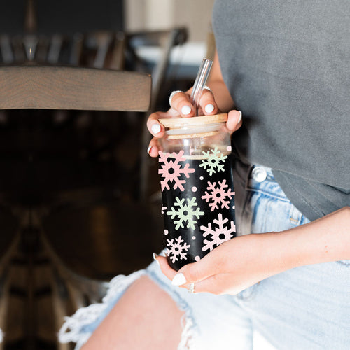 Pastel Snowflakes 17oz Stainless Steel Water Bottle - Insulated Tumbler