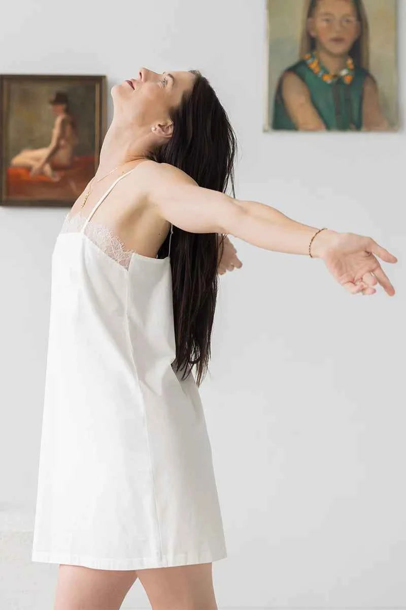 Sofia Eyelash Lace Chemise in Pima Cotton