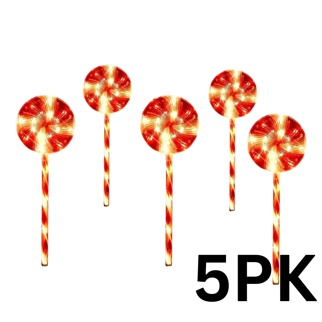 Solar Stake Holiday Lights – Peppermint (5-Pack) &amp; Christmas Tree (3-Pack) (AA2025-4-70 / AA2025-4-71)
