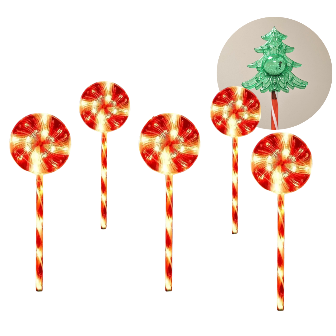Solar Stake Holiday Lights – Peppermint (5-Pack) &amp; Christmas Tree (3-Pack) (AA2025-4-70 / AA2025-4-71)