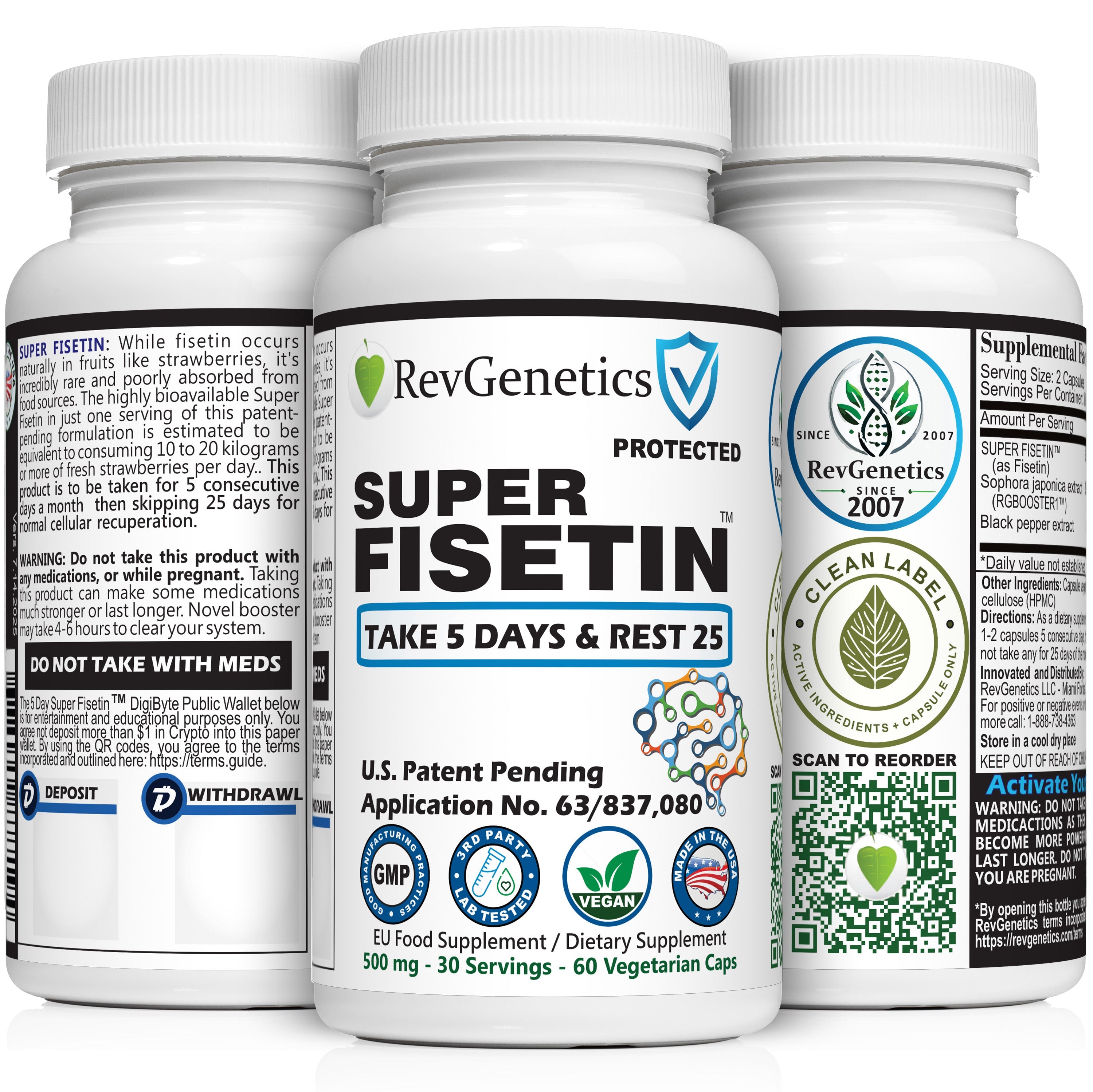 Super Fisetin 500mg - 6 Month Senolytic Supplement - Supports Cellular Health &amp; Longevity - GMP-Certified - Destroy Zombie Cells - For Anti-Aging by RevGenetics by RevGenetics