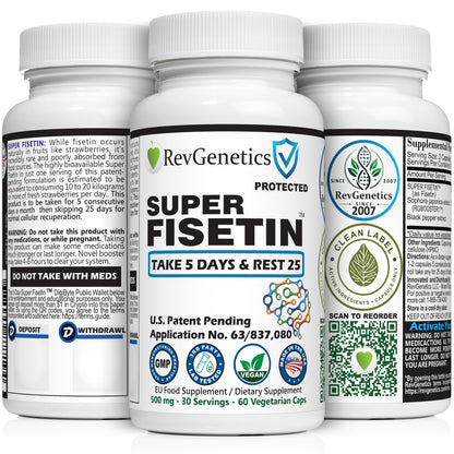 Super Fisetin 500mg - 6 Month Senolytic Supplement - Supports Cellular Health &amp; Longevity - GMP-Certified - Destroy Zombie Cells - For Anti-Aging by RevGenetics by RevGenetics