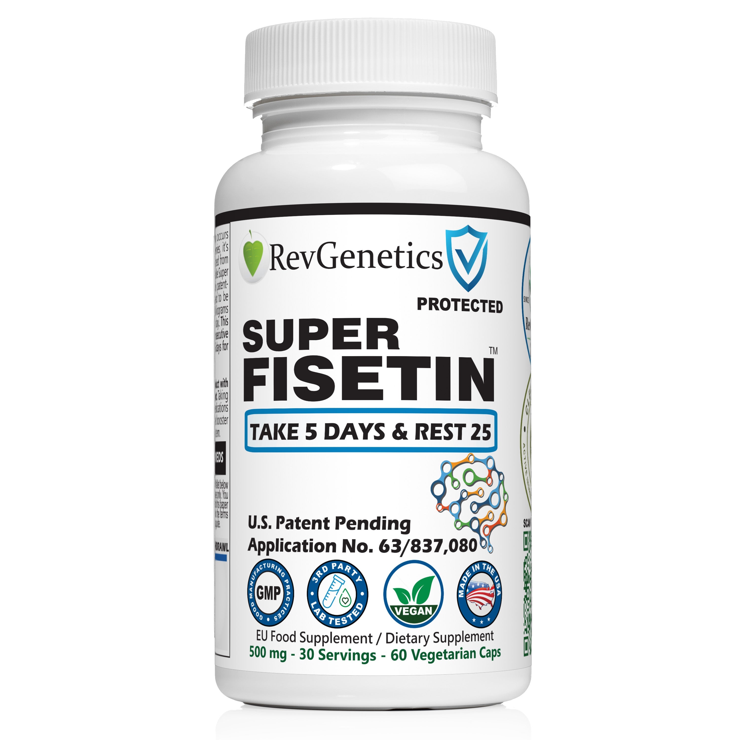 Super Fisetin 500mg - 6 Month Senolytic Supplement - Supports Cellular Health &amp; Longevity - GMP-Certified - Destroy Zombie Cells - For Anti-Aging by RevGenetics by RevGenetics
