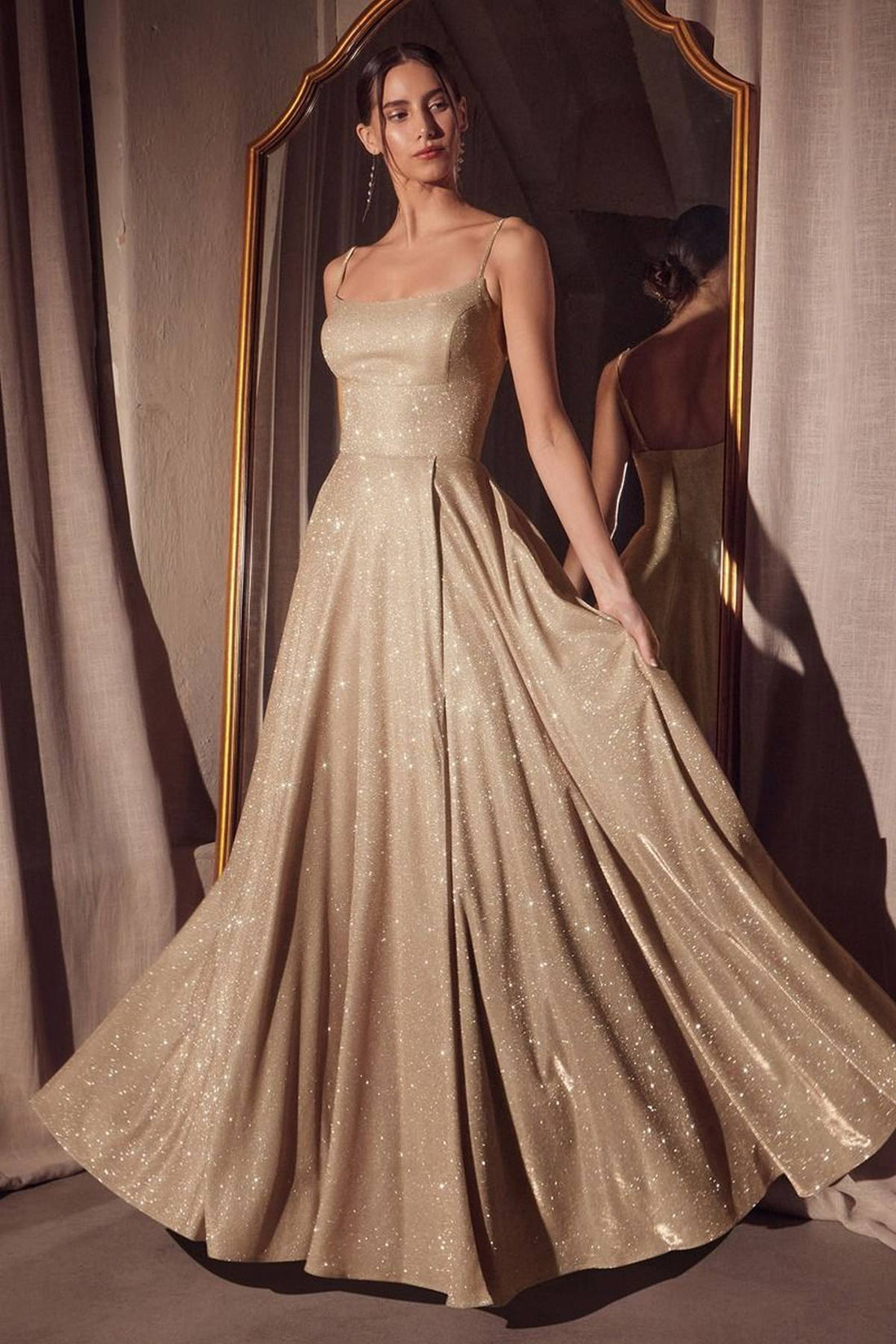 Ladivine Amoris T213 Sleeveless Spaghetti Strap A-Line Glitter Gown by DiscountDressShop