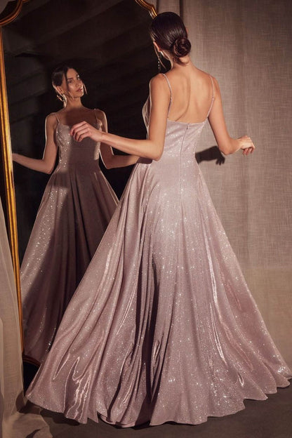 Ladivine Amoris T213 Sleeveless Spaghetti Strap A-Line Glitter Gown by DiscountDressShop