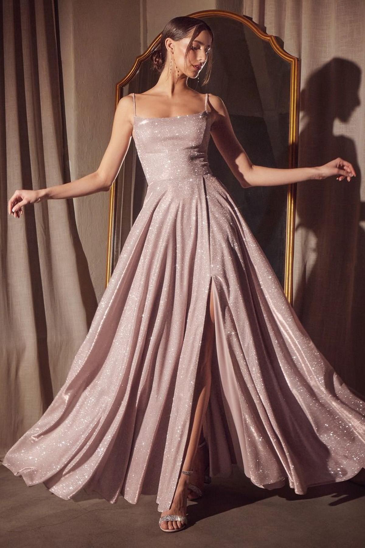 Ladivine Amoris T213 Sleeveless Spaghetti Strap A-Line Glitter Gown by DiscountDressShop