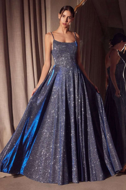 Ladivine Amoris T213 Sleeveless Spaghetti Strap A-Line Glitter Gown by DiscountDressShop