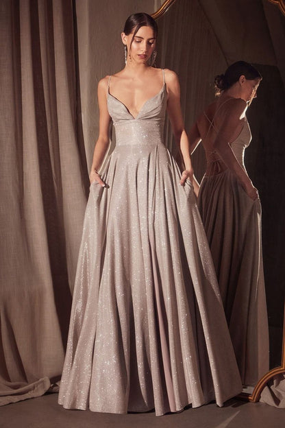 Ladivine Amoris T214 Sleeveless Spaghetti Strap A-Line Glitter Gown by DiscountDressShop