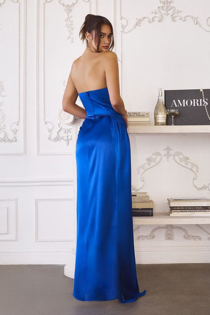 Amoris T215 Fitted Strapless Luxurious Satin Side Sash Evening Dress by DiscountDressShop