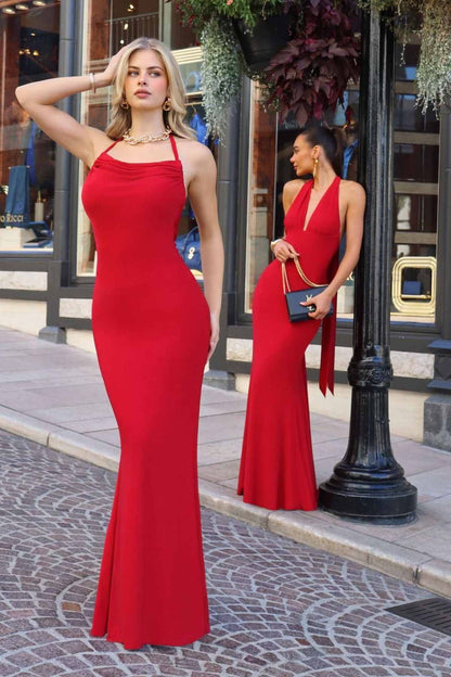 Astee T506 Multi-Way Adjustable Neckline Fitted Stretch Formal Dress by DiscountDressShop