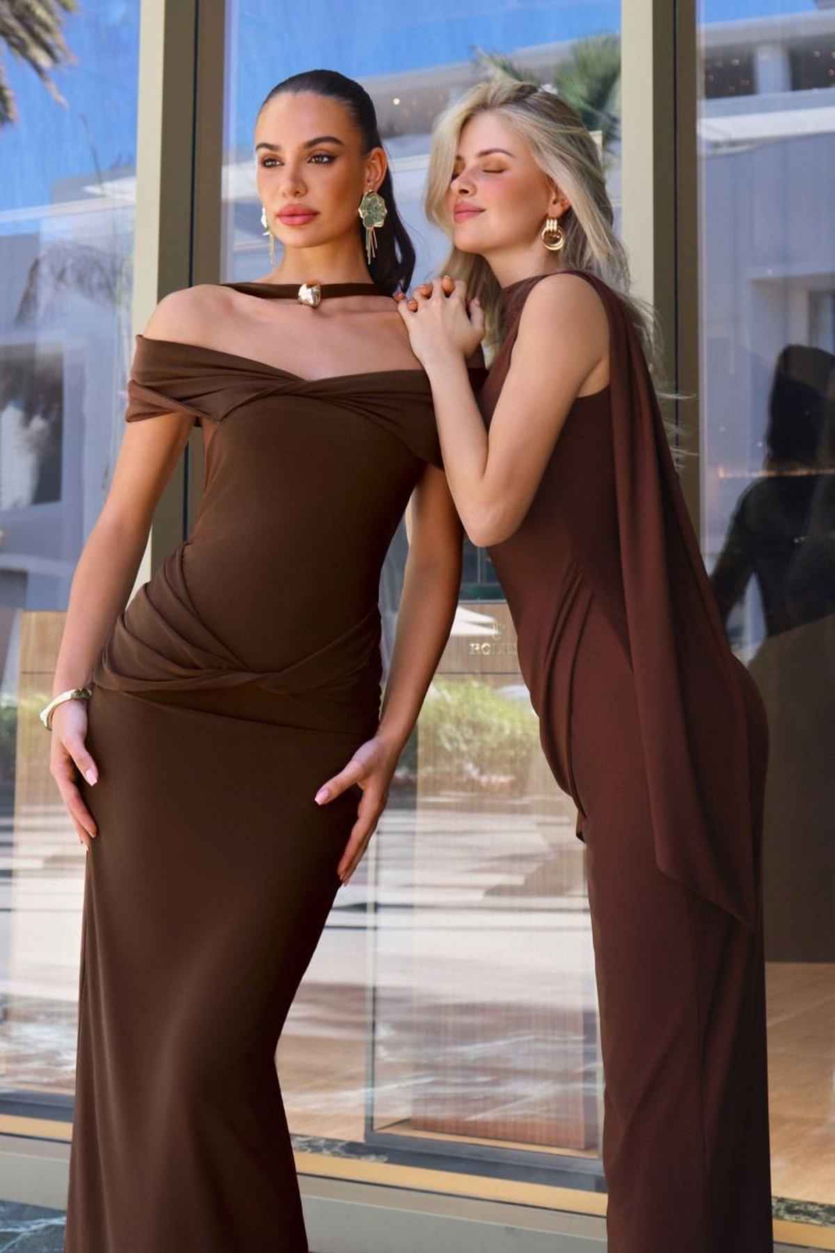 Astee T503 Off the Shoulder Halter Strap Fitted Stretch Dress by DiscountDressShop