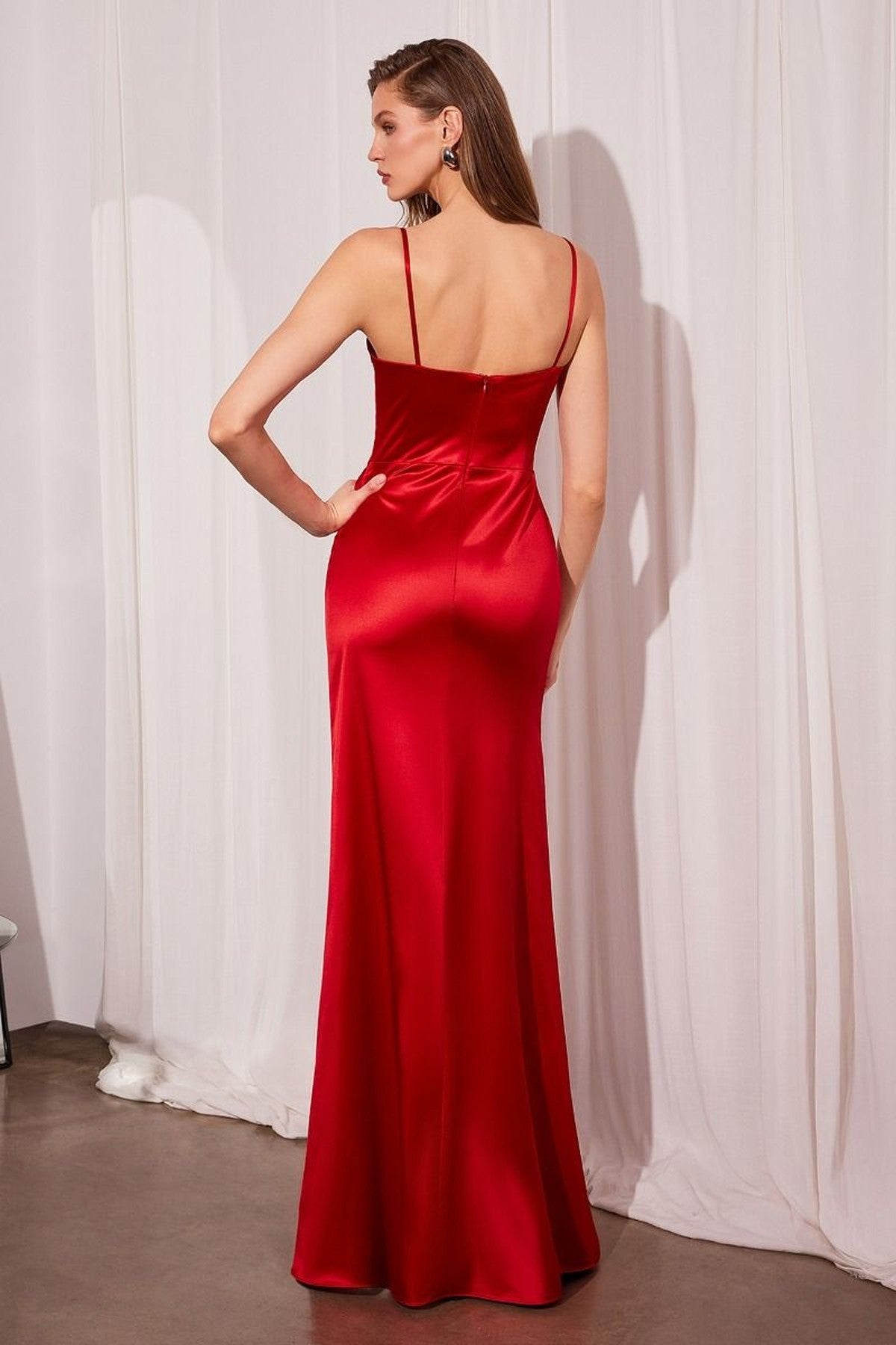 Ladivine Amoris T608 Long Fitted Satin Prom Gown Corset Bodice Slit by DiscountDressShop