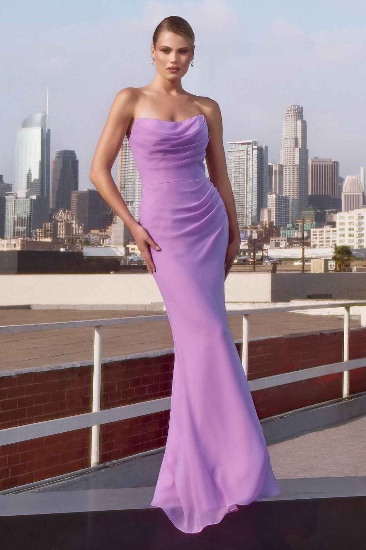 Ladivine Amoris T702 Strapless Scoop Neckline Fitted Chiffon Dress by DiscountDressShop
