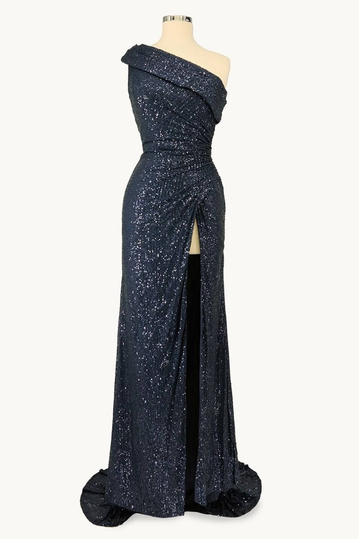 Ladivine Amoris T806 One Shoulder Evening Sequin Dress Leg Slit by DiscountDressShop