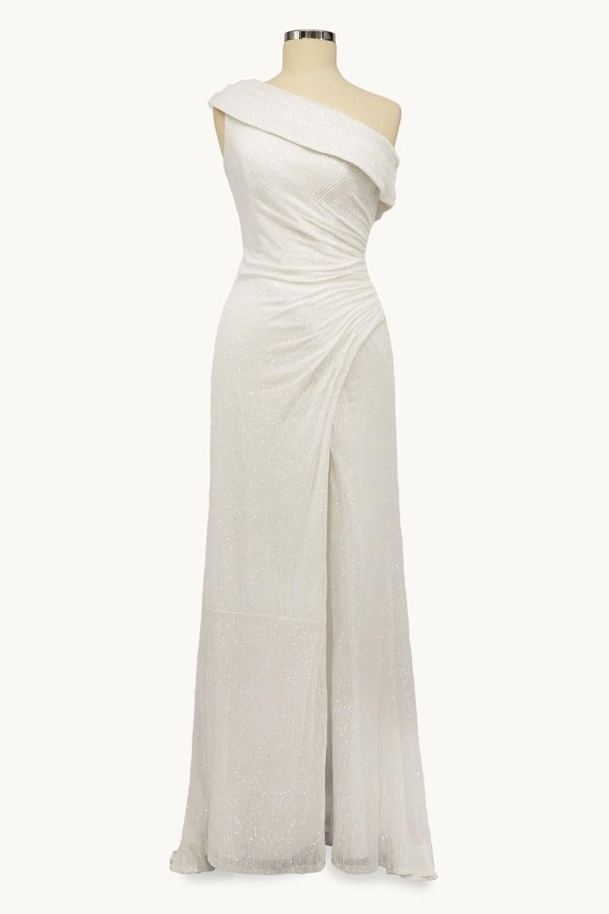 Ladivine Amoris T806 One Shoulder Evening Sequin Dress Leg Slit by DiscountDressShop