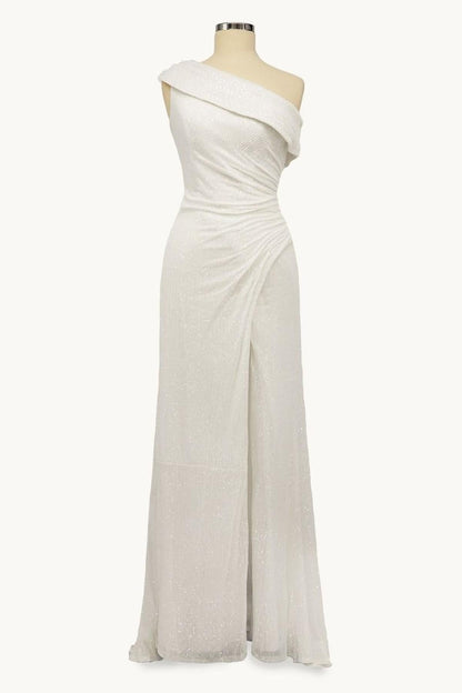 Ladivine Amoris T806 One Shoulder Evening Sequin Dress Leg Slit by DiscountDressShop