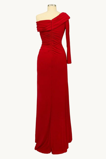 Ladivine Amoris T808 One Sleeve Off Shoulder Fitted Gown with Slit by DiscountDressShop
