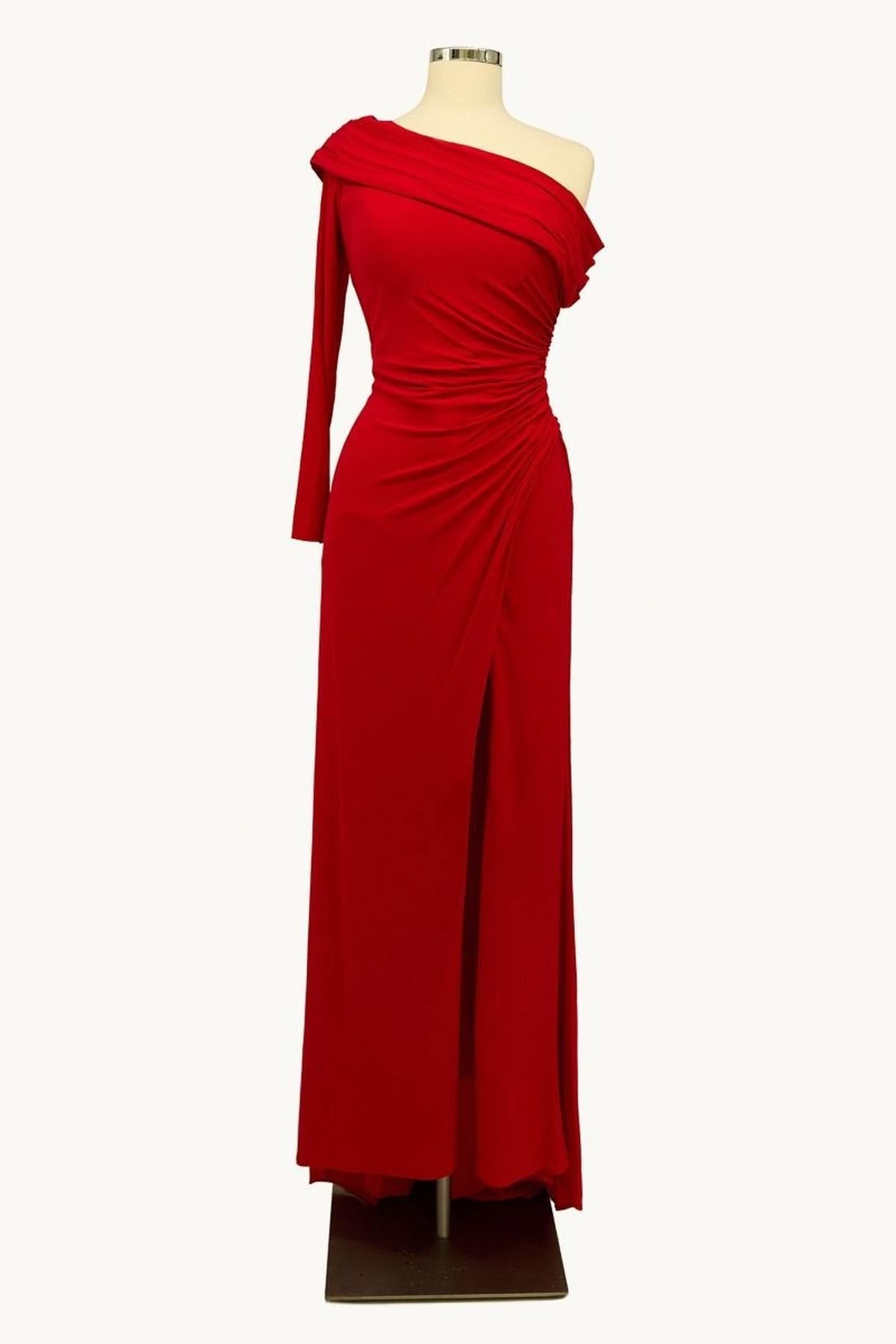 Ladivine Amoris T808 One Sleeve Off Shoulder Fitted Gown with Slit by DiscountDressShop