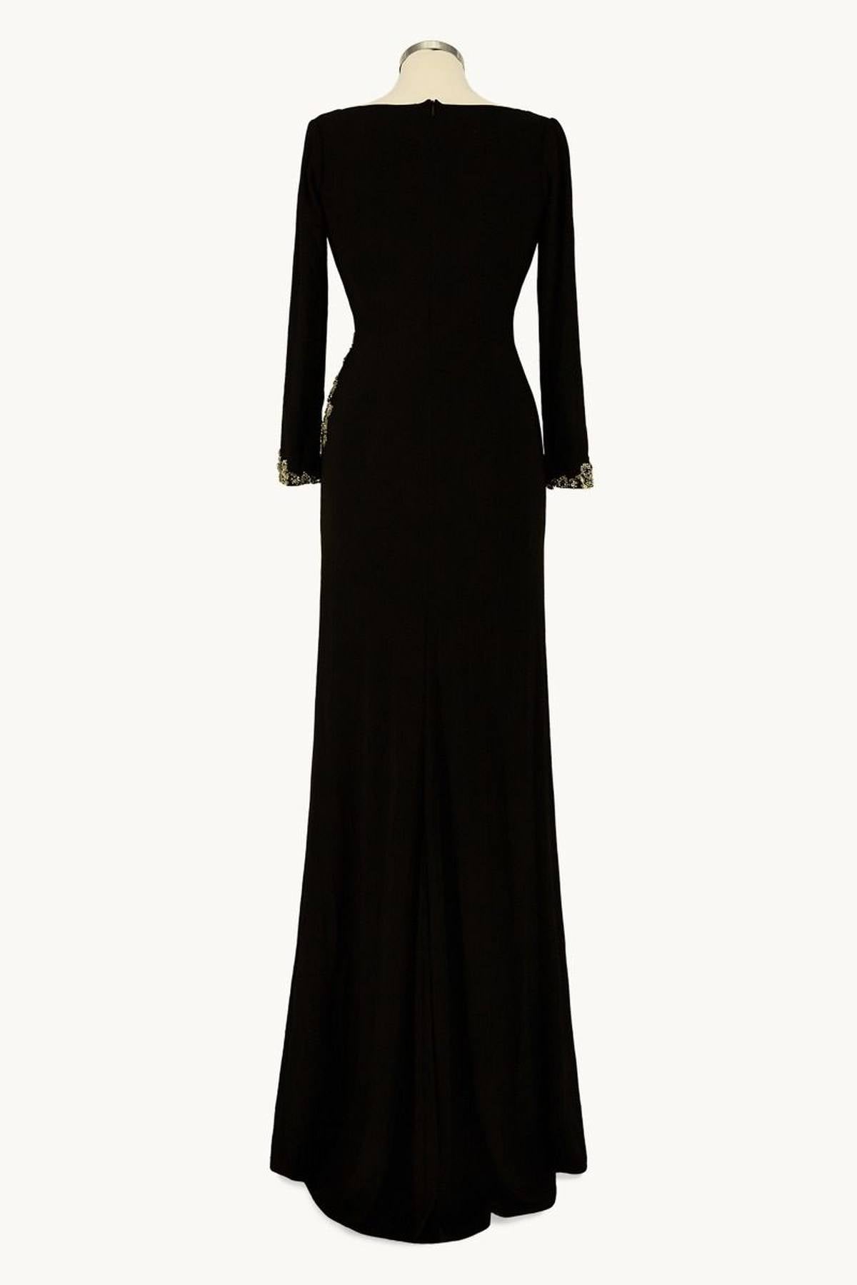 Ladivine Amoris T809 Long Sleeve V-Neckline Embellished Leg Slit Gown by DiscountDressShop
