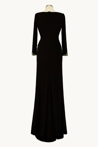 Ladivine Amoris T809 Long Sleeve V-Neckline Embellished Leg Slit Gown by DiscountDressShop