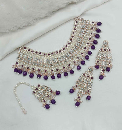 Joban Fashion Purple Stone With Pearl Work Necklace Set