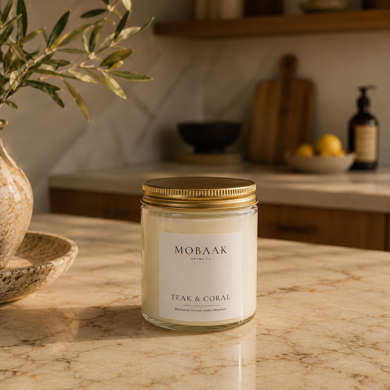 Teak &amp; Coral Candle by Mobaak Aromatherapy Shoppe