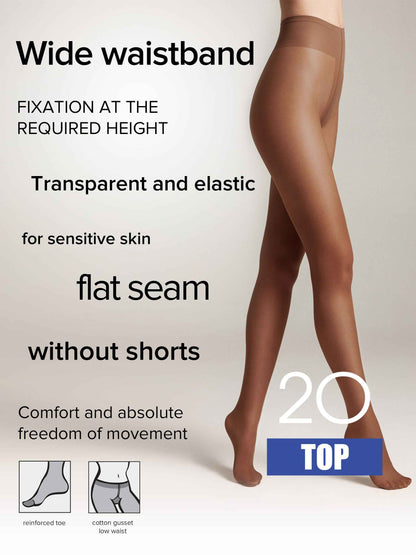 Tights Conte Top 20 Den - Low Waist Adjustable Belt