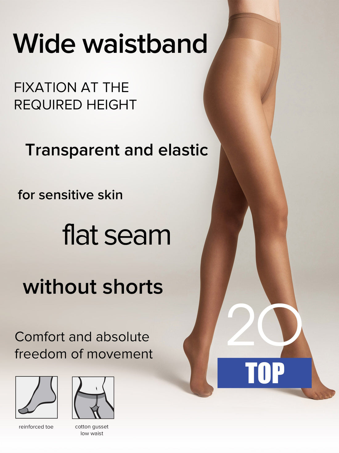 Tights Conte Top 20 Den - Low Waist Adjustable Belt 