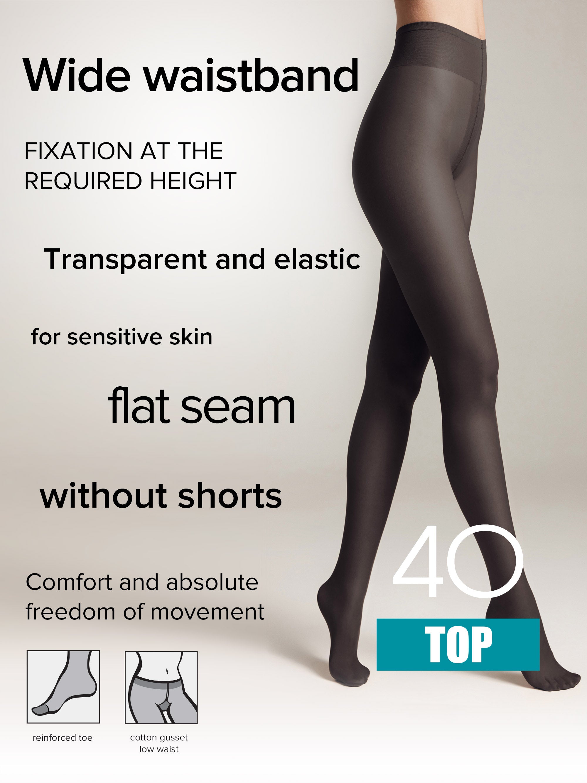 Tights Conte Top 40 Den - Low Waist Adjustable Belt by TheRanok.com