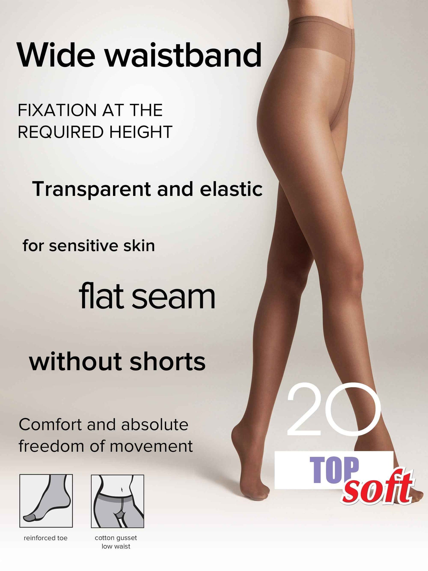 Tights Conte Top Soft 20 Den - Adjustable Fit for Sensitive Skin