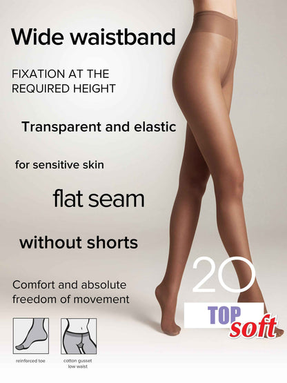 Tights Conte Top Soft 20 Den - Adjustable Fit for Sensitive Skin