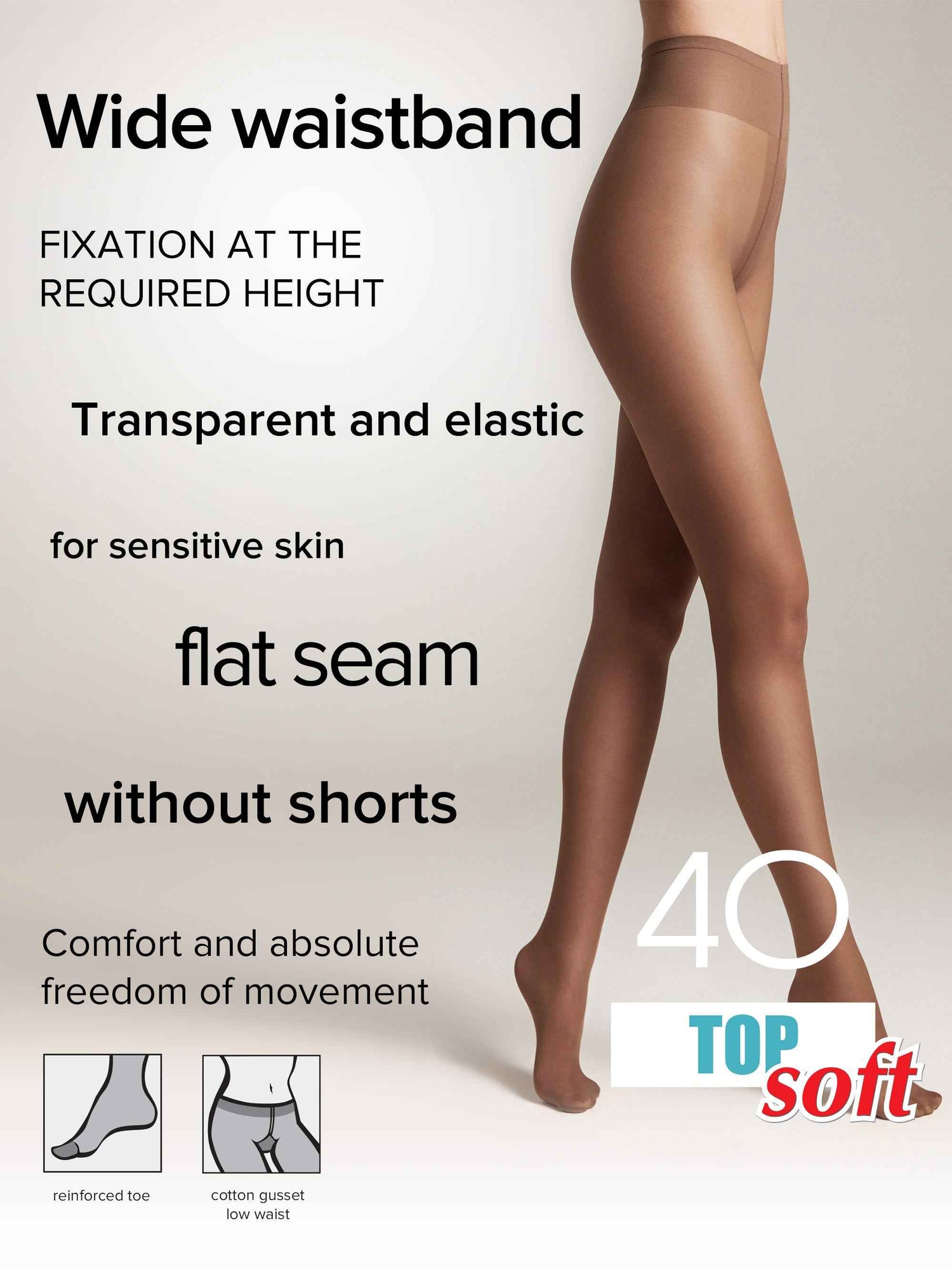 Tights Conte Top Soft 40 Den - Adjustable Fit for Sensitive Skin