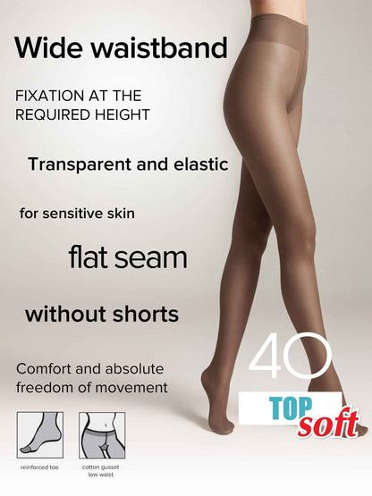 Tights Conte Top Soft 40 Den - Adjustable Fit for Sensitive Skin