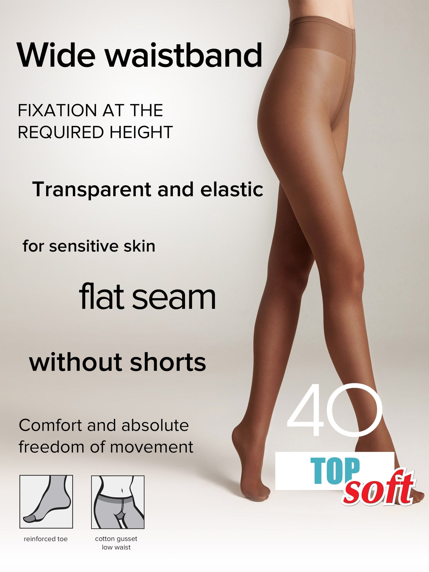 Tights Conte Top Soft 40 Den - Adjustable Fit for Sensitive Skin by TheRanok.com