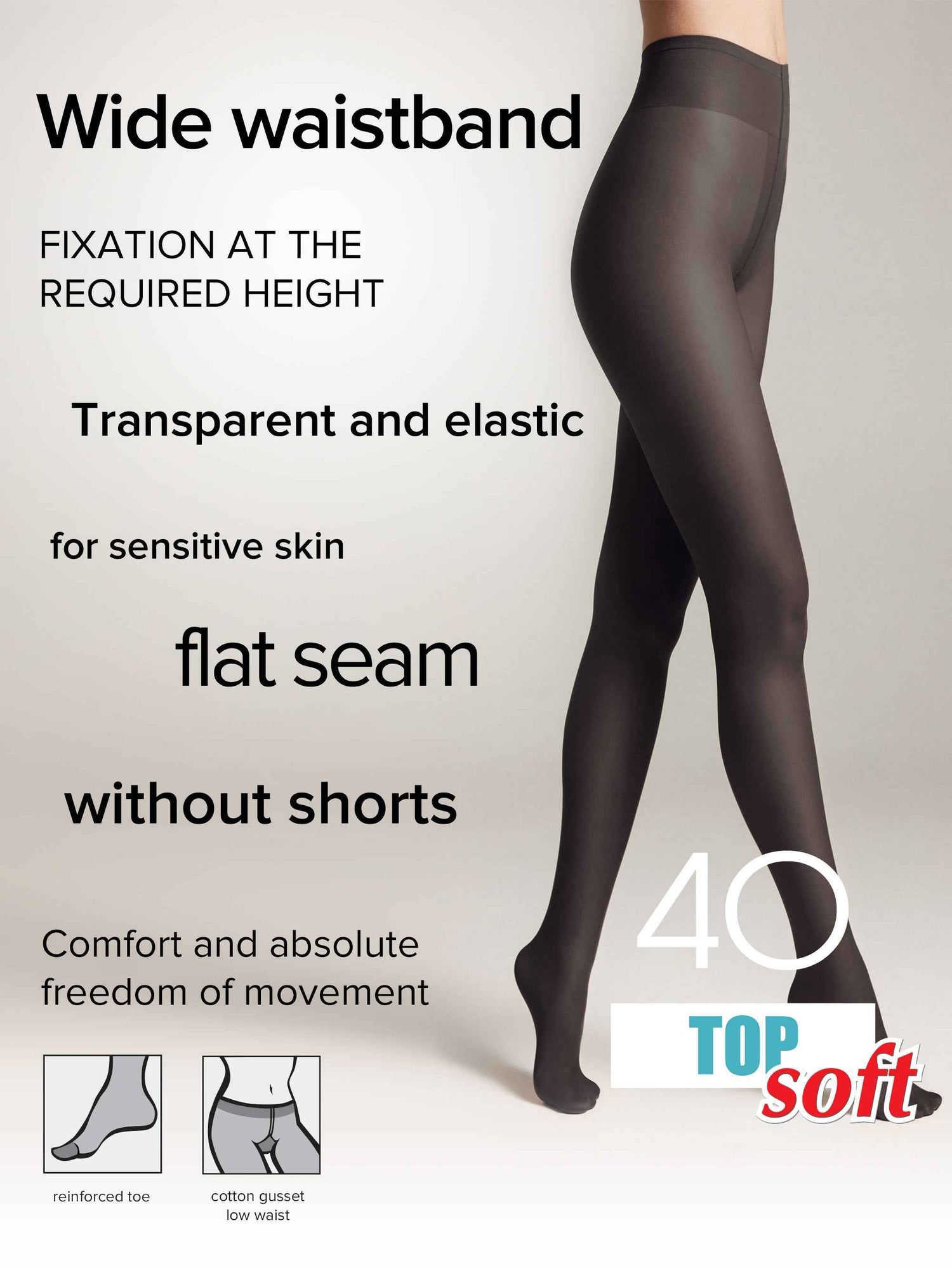 Tights Conte Top Soft 40 Den - Adjustable Fit for Sensitive Skin