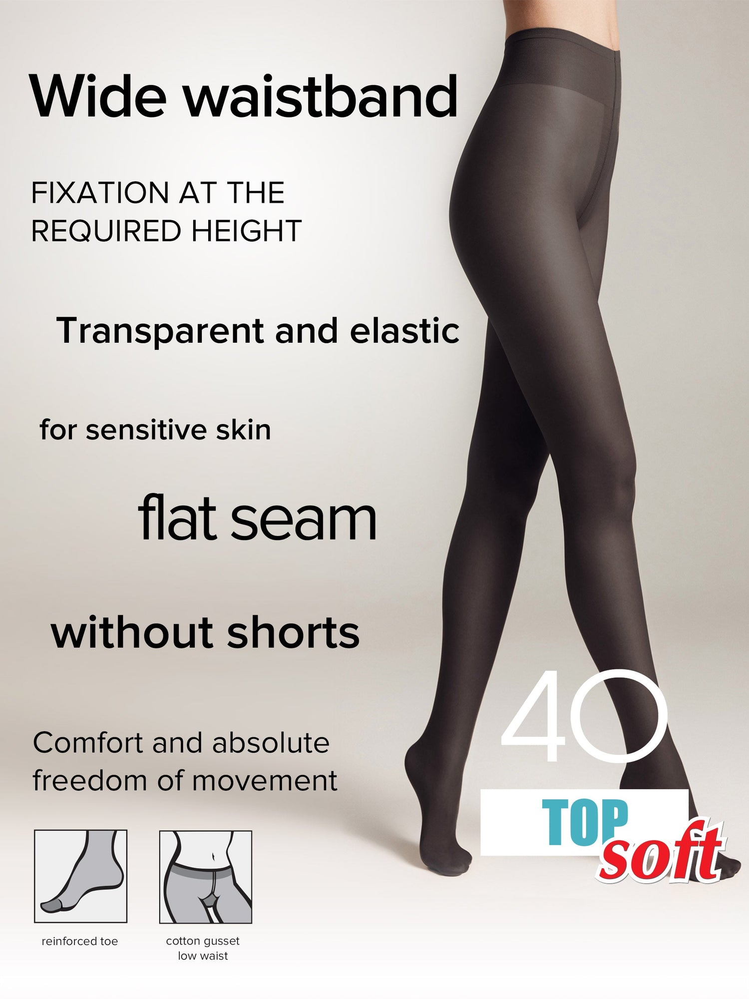 Tights Conte Top Soft 40 Den - Adjustable Fit for Sensitive Skin by TheRanok.com