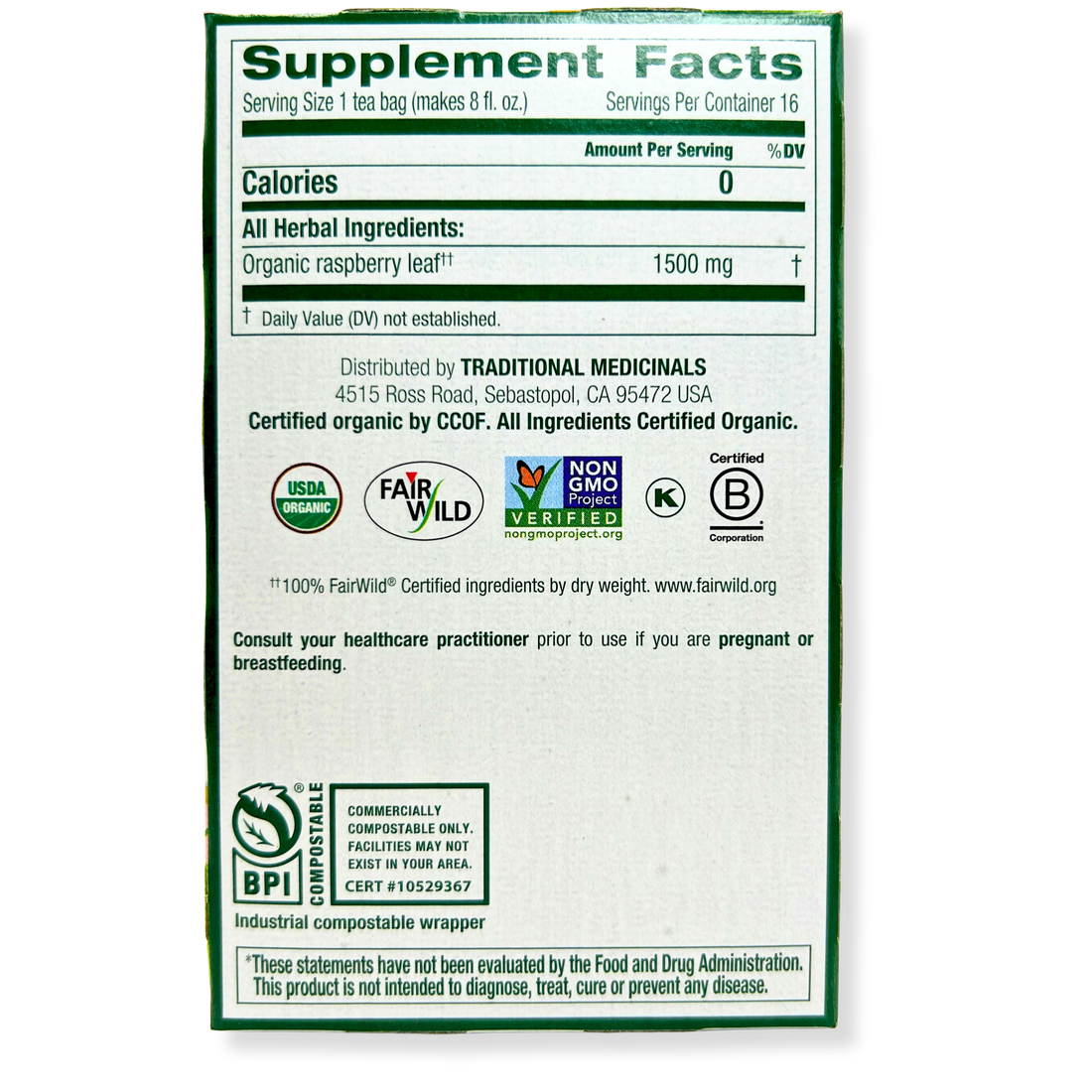 Traditional Medicinals Raspberry Leaf Tea – Women’s Wellness – 16 Bags