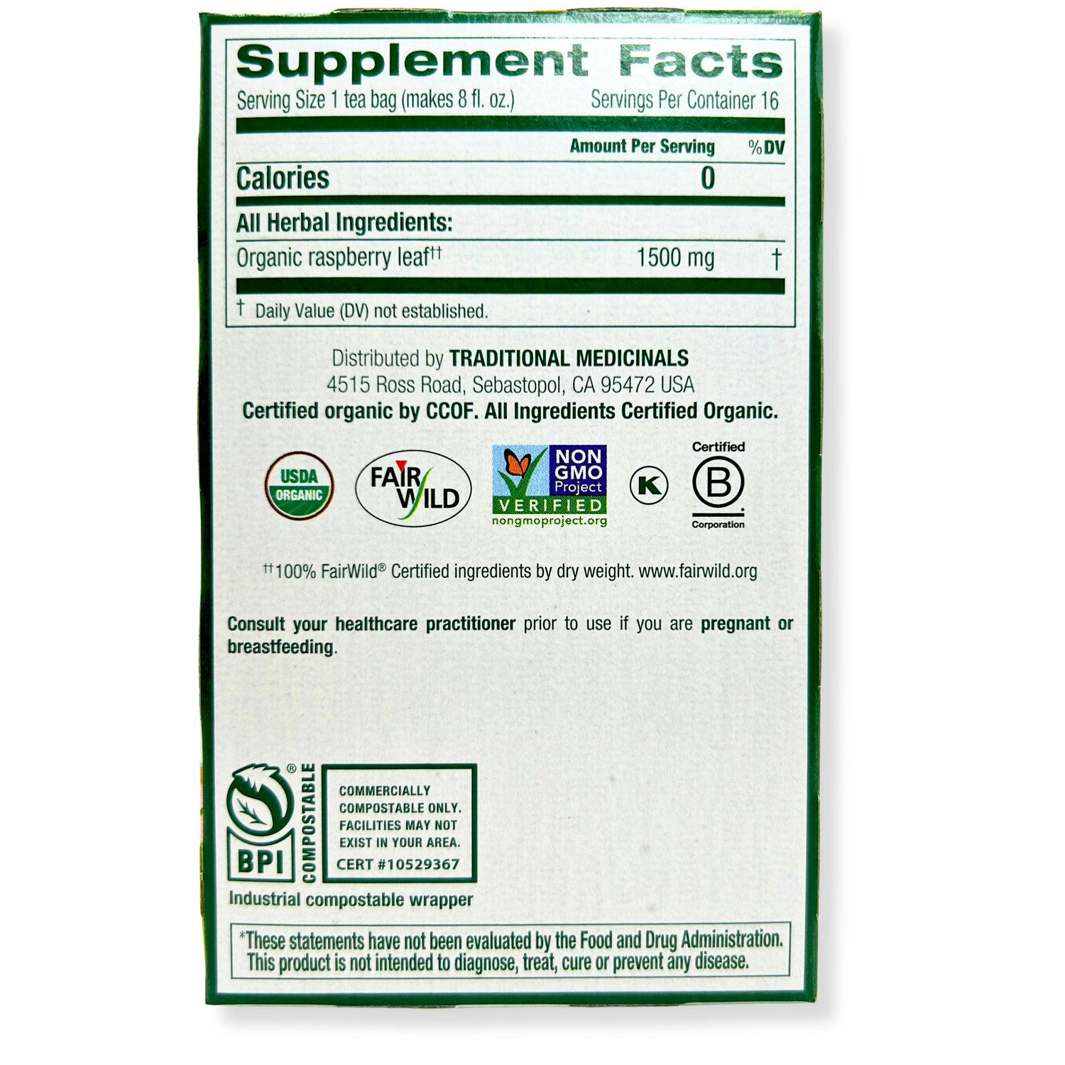 Traditional Medicinals Raspberry Leaf Tea – Women’s Wellness – 16 Bags