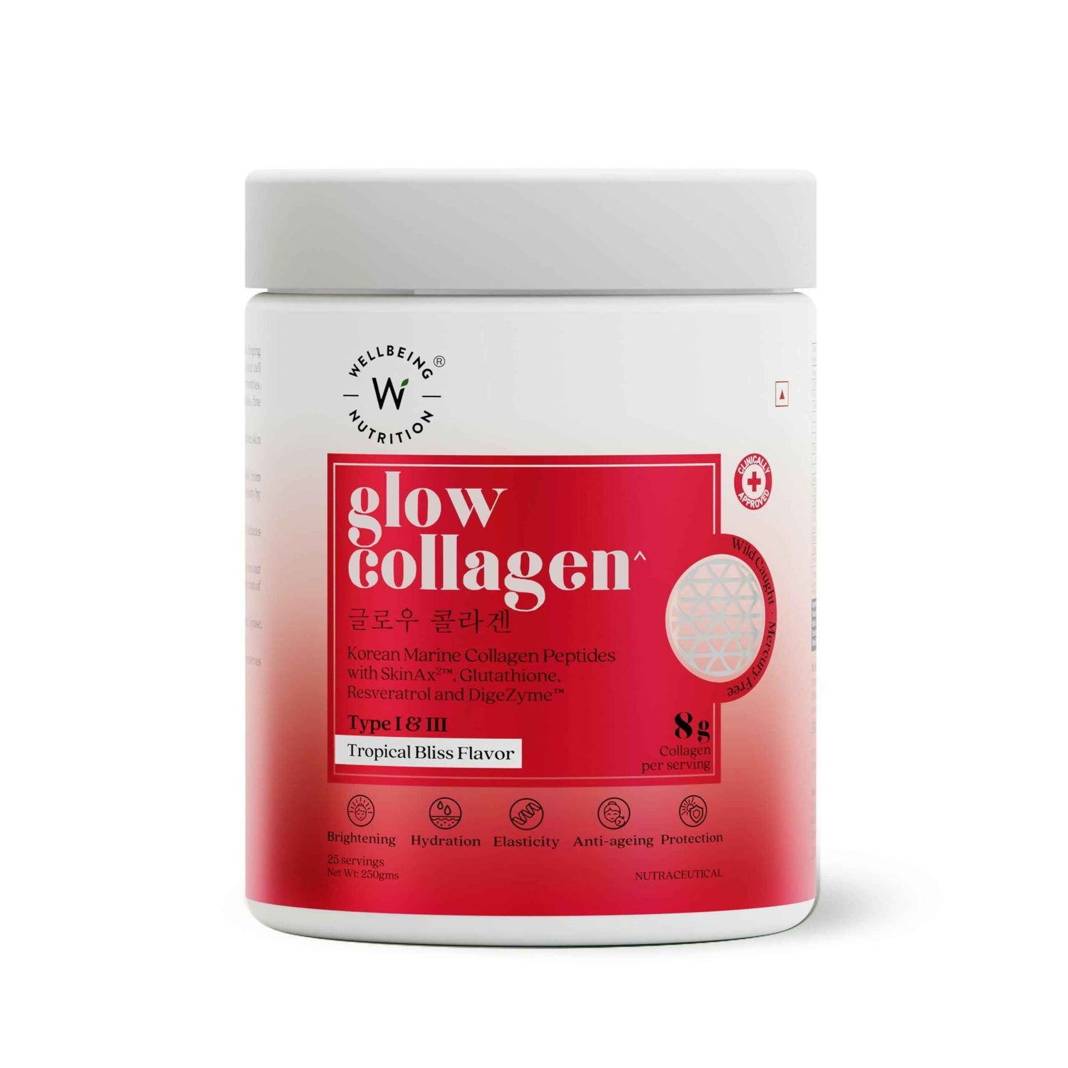 Wellbeing Nutrition Glow Korean Marine Collagen Peptides Tropical Bliss Flavor &amp; Unflavored Combo