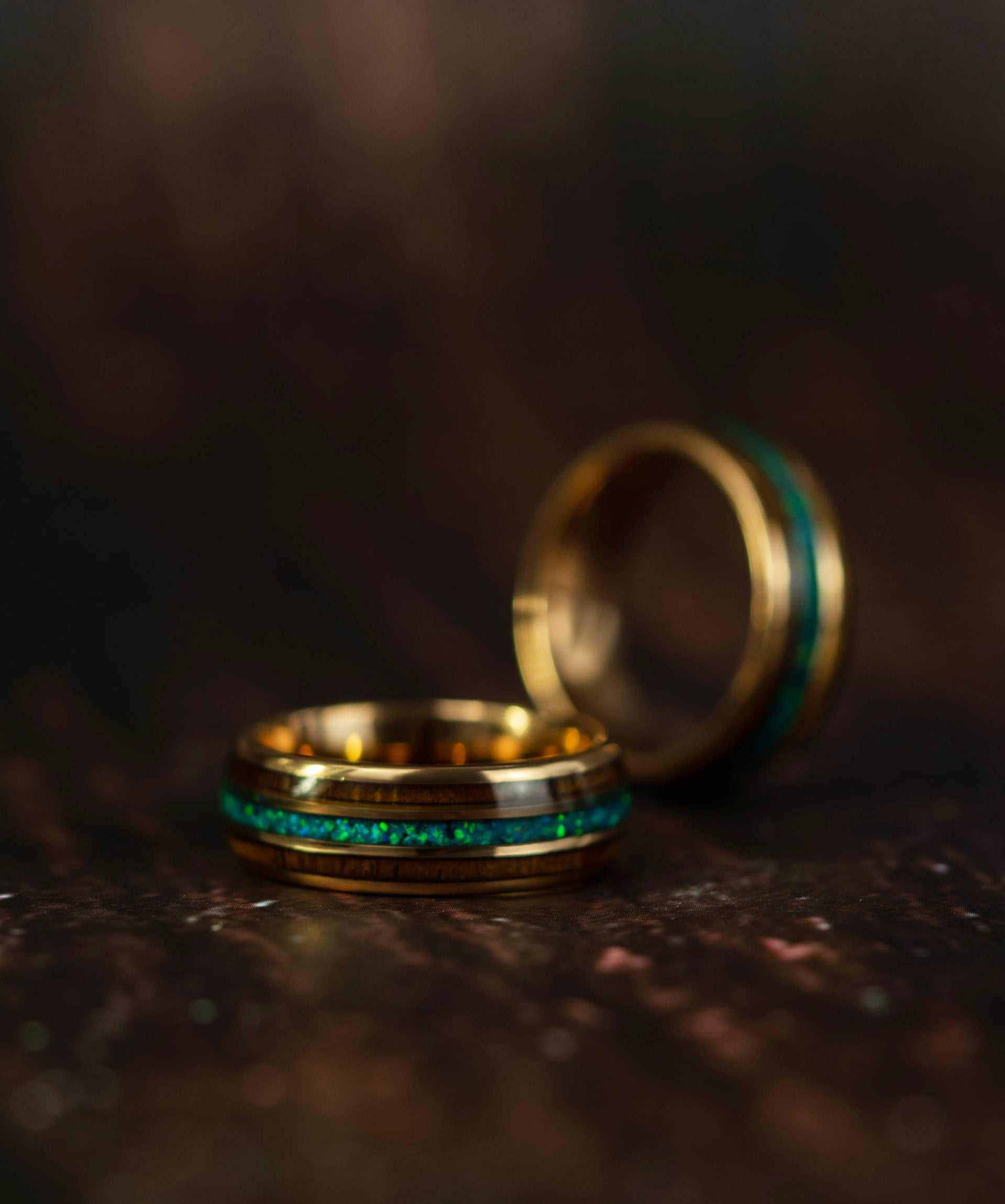 Opal Wood Inlay Rose Gold Tungsten Carbide Ring