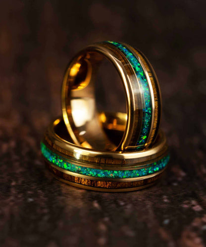 Opal Wood Inlay Rose Gold Tungsten Carbide Ring