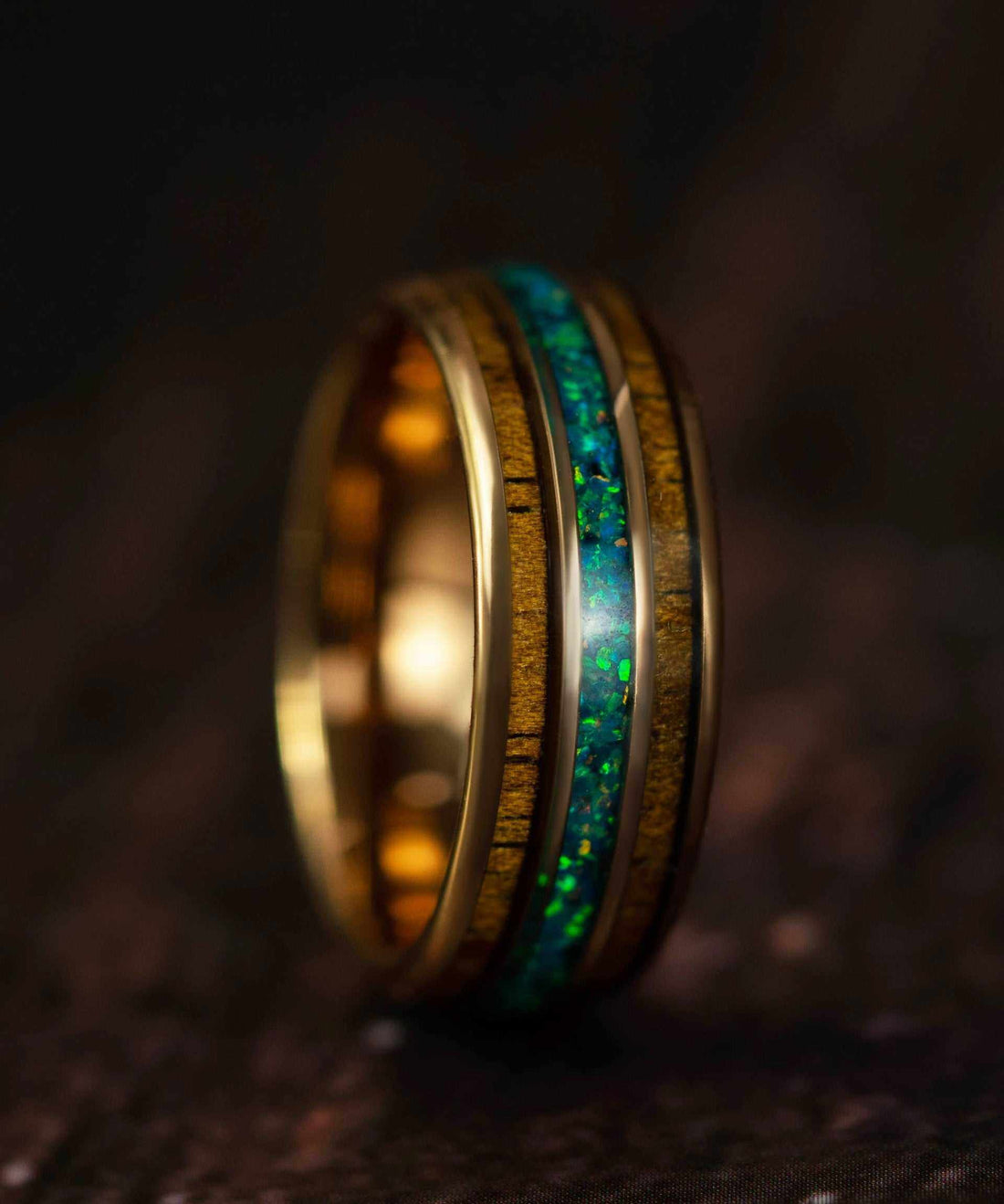 Opal Wood Inlay Rose Gold Tungsten Carbide Ring