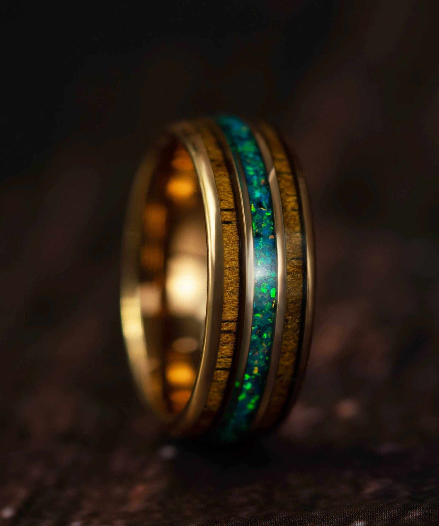 Opal Wood Inlay Rose Gold Tungsten Carbide Ring