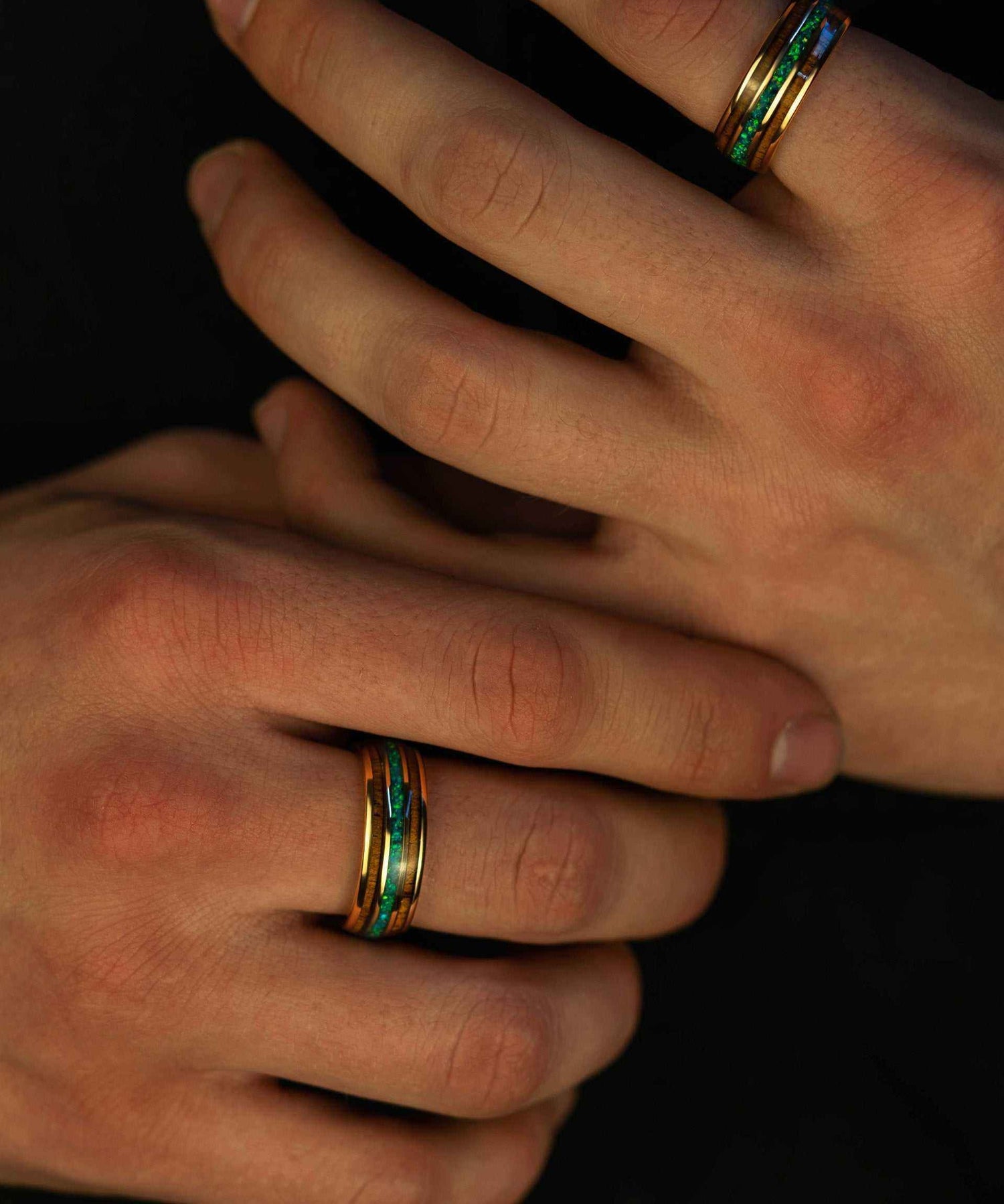 Opal Wood Inlay Rose Gold Tungsten Carbide Ring